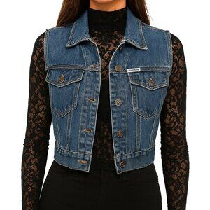 Vintage 80s Womens Jordache Denim Vest Cotton Blue Jean Fall Retro Sz S